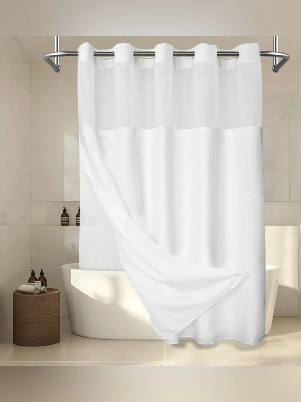 Barossa Design White Slub Texture Shower Curtain No Hooks Mesh Window